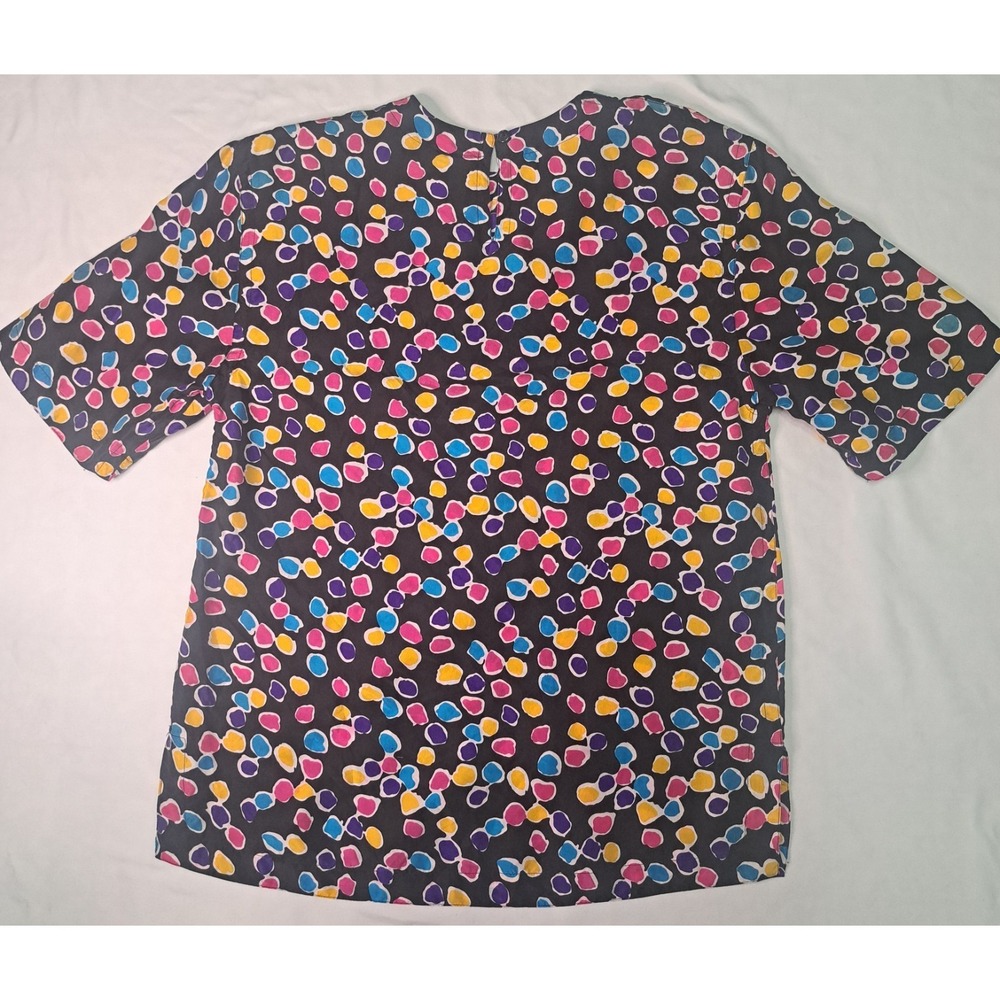 August Silk Sm Pebble Print Vibrant Pop Art Blouse 90's Teacher Wacky Pomo Retro